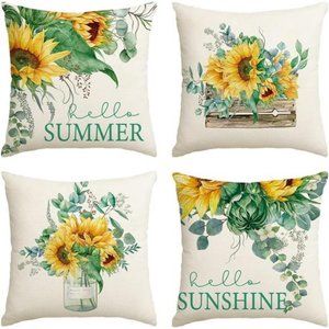 Sunflower Decorative Throw Pillow Covers Cases Farmhouse Accent Floral Decor 16"